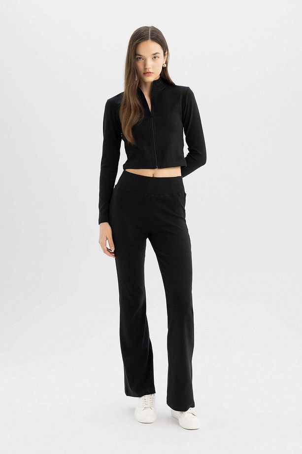 D0651 Siyah Coool Flare Fit Ribana Basic Eşofman Altı - 3