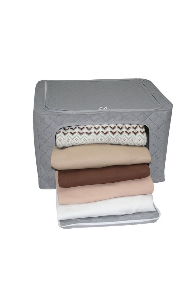 Pencereli Çelik Destek Önden Açılır Gri Kapitone Dolap Organizer Saklama Kutusu Telli Hurç 40x50x30 - 7