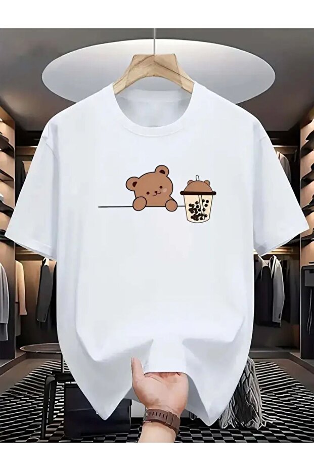 Ayıcık Baskılı Basic T-Shirt - 1