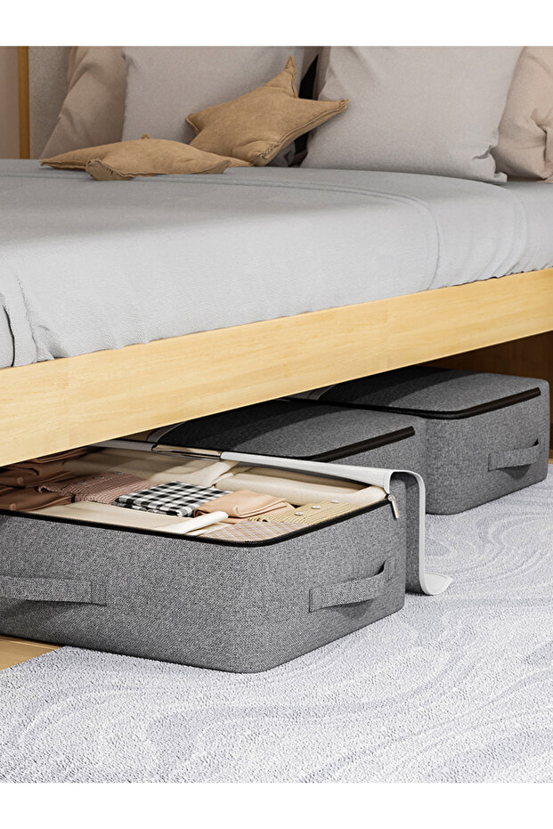 L GRAY 1PC gray clothing storage bag, bed bottom storage bag, quilt storage bag, large capacity orga - 7