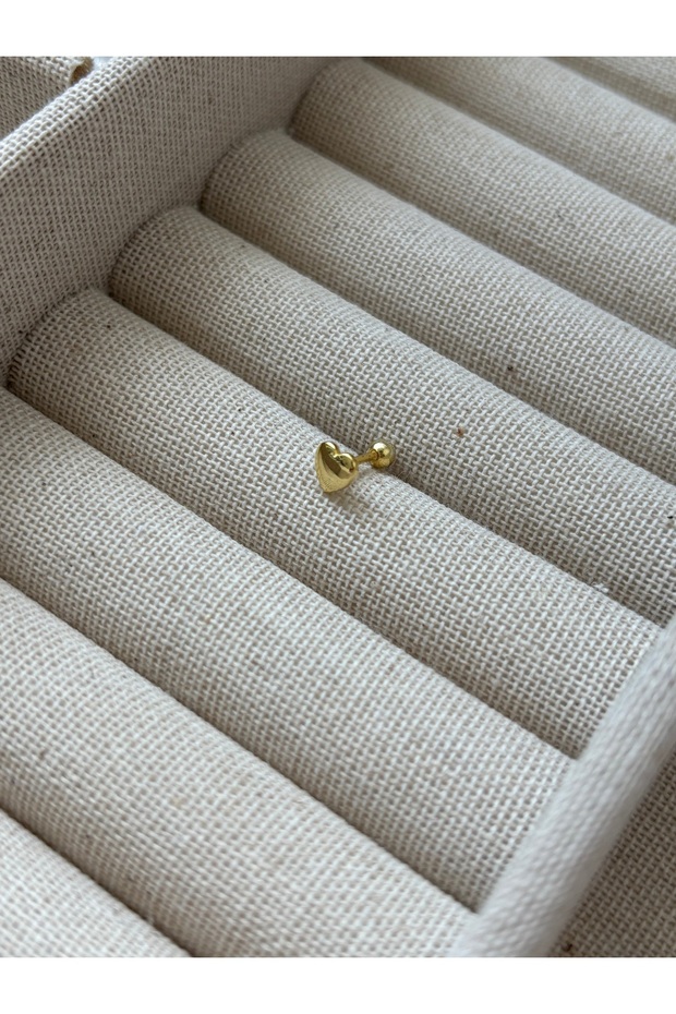 925 Gümüş Kalp Desenli Minimal Piercing 6 mm Bar ve 5 mm Figür - 2