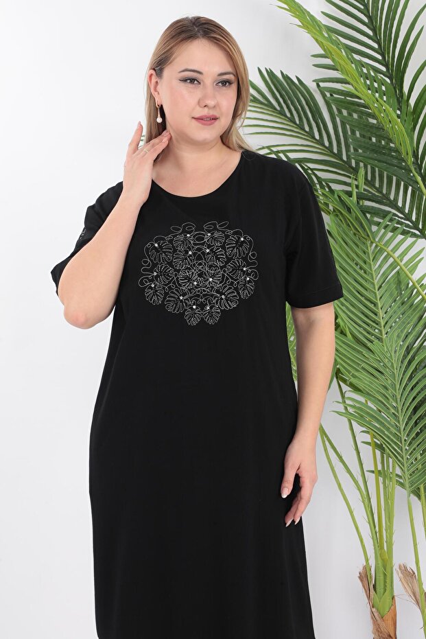 Önü Taş Nakış Detaylı Yazlık Krinkıl Elbise - 4