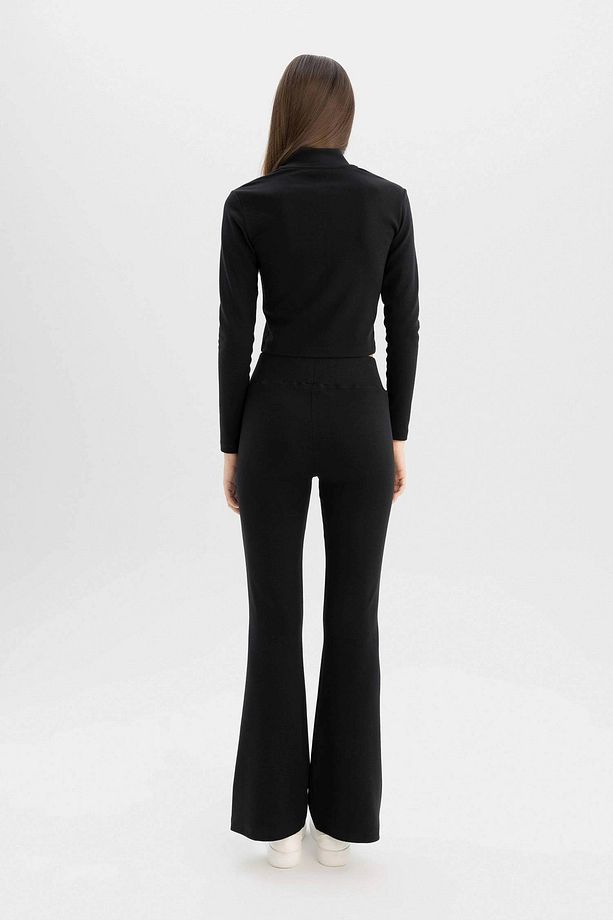 D0651 Siyah Coool Flare Fit Ribana Basic Eşofman Altı - 6