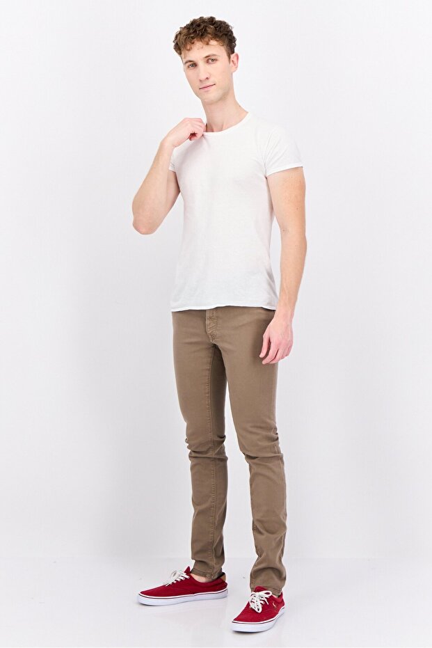 Men Extra Slim Fit Solid Stretchable Jeans, Taupe - 4