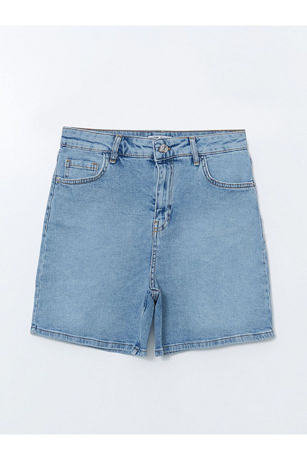 Lcwaikiki Classic Mavi Dar Fit Kadın Jean Şort - 1