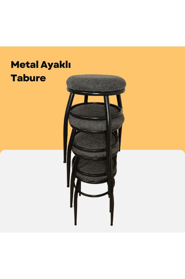 Tabure, 4'lü Tabure, Metal Ayaklı Tabure, İç İçe Geçebilen Tabure, Dörtlü Tabure,siyah - 2
