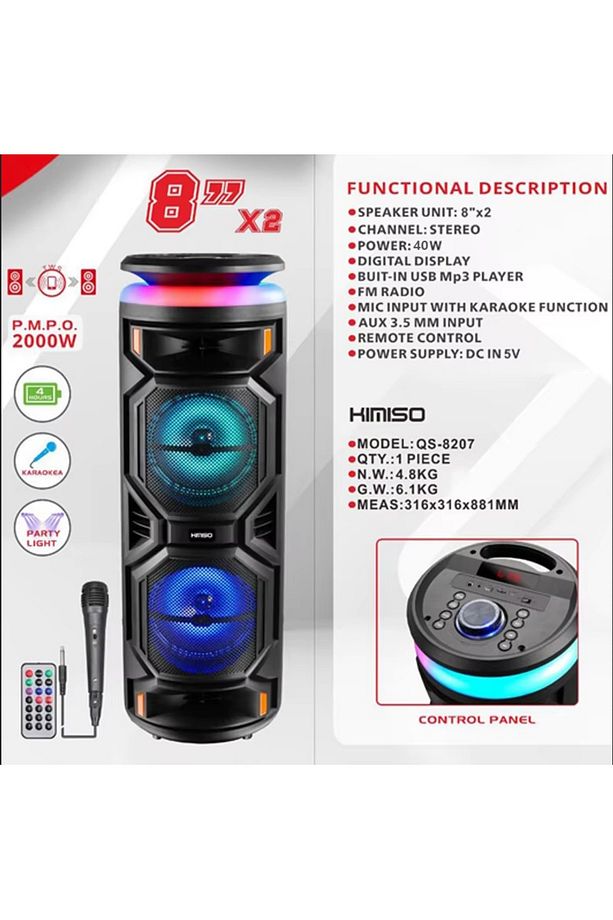 2X8 İNÇ BÜYÜK BOY TEKERLEKLİ BLUETOOTH SPEAKER ŞARJLI KABLOSUZ MİKROFONLU HOPARLÖR - 2