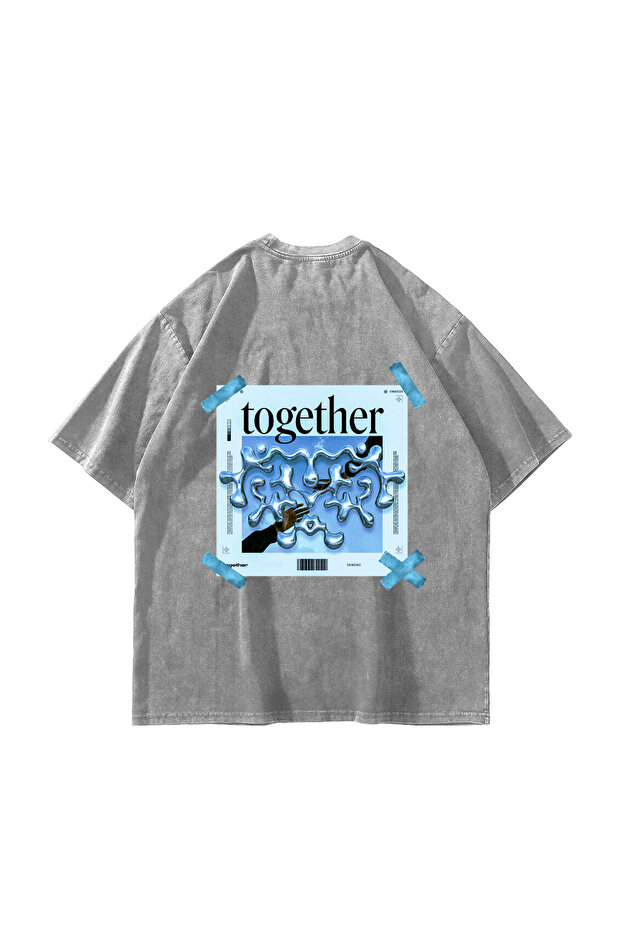 Washable White Together Back Printed Oversize Unisex T-shirt