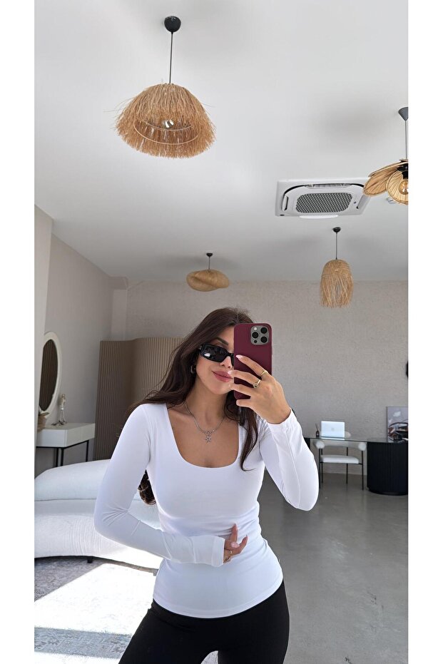 Λευκό τετράγωνο γιακά Scuba Basic Μπλούζα - 2