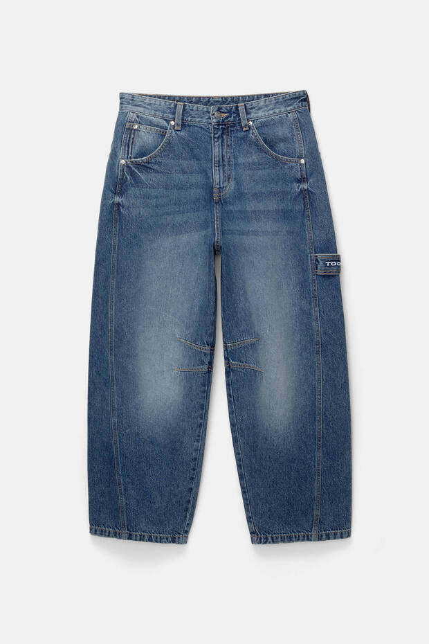 Balon paça işlemeli cepli jean - 7