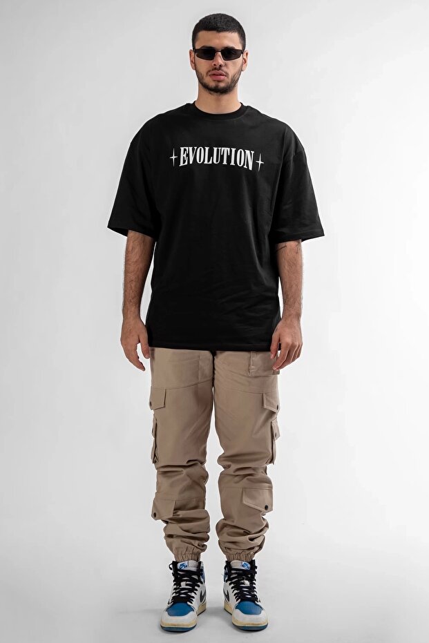 Evolution Sırt Baskılı Siyah Unisex Oversize Tshirt - 6