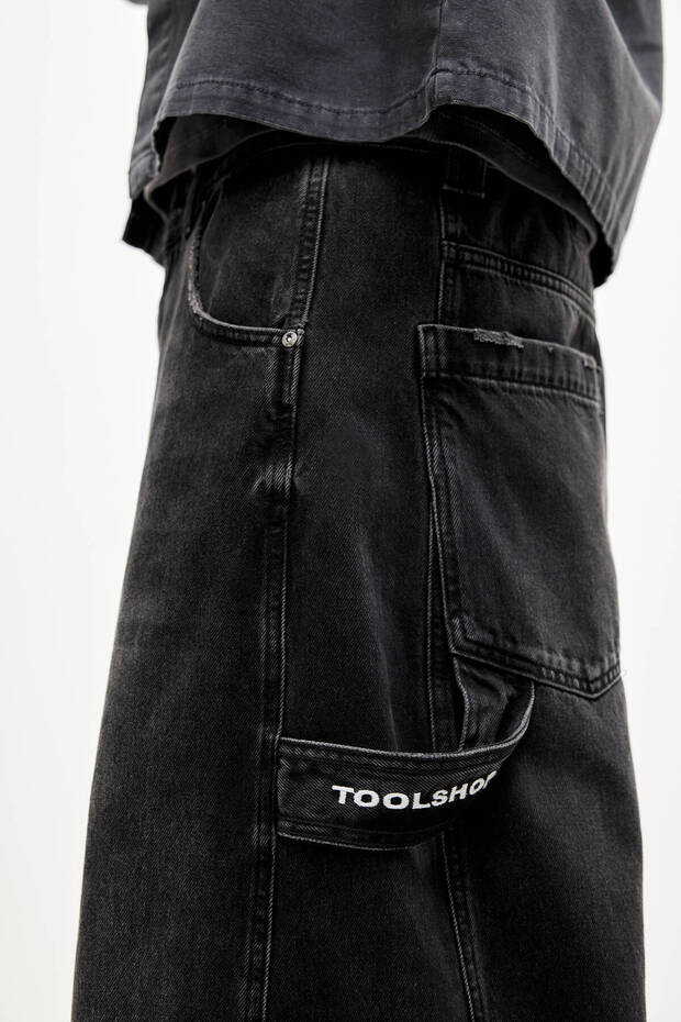 Balon paça işlemeli cepli jean - 7