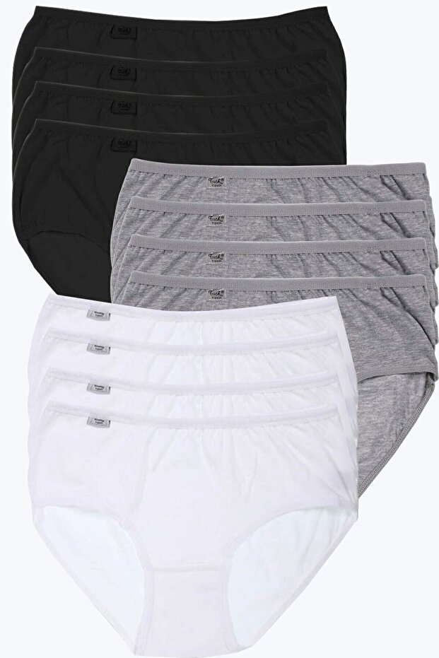 Tutku Women's Black White Gray 12 Pack Lycra Bato Panties