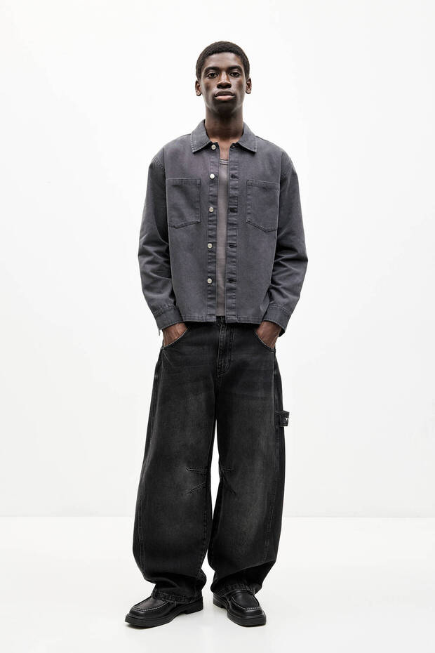 Balon paça işlemeli cepli jean - 3