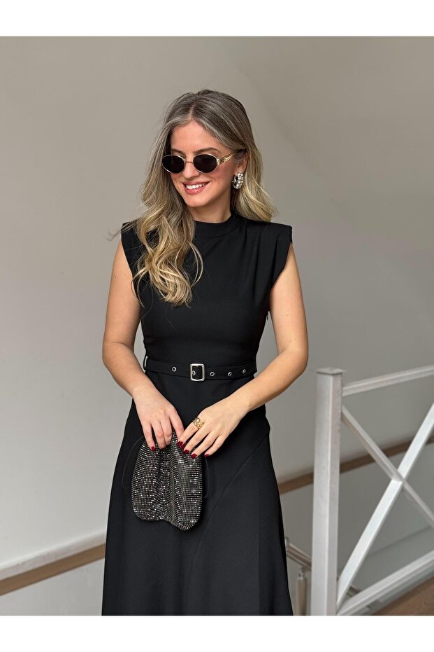Beli Kemerli Midi Elbise