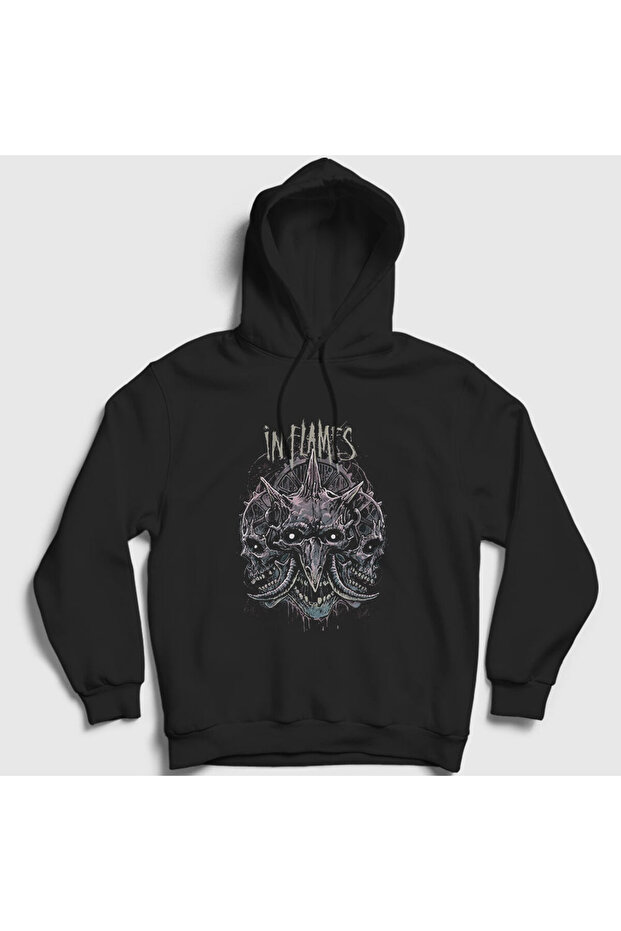 Unisex Black Skulls in Flames Hooded Sweatshirt 84978Tt