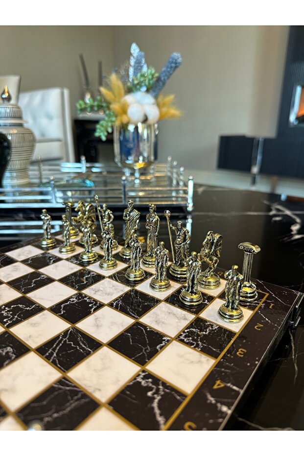 Roman Figured Cast Stone Footed Chess Set - 6