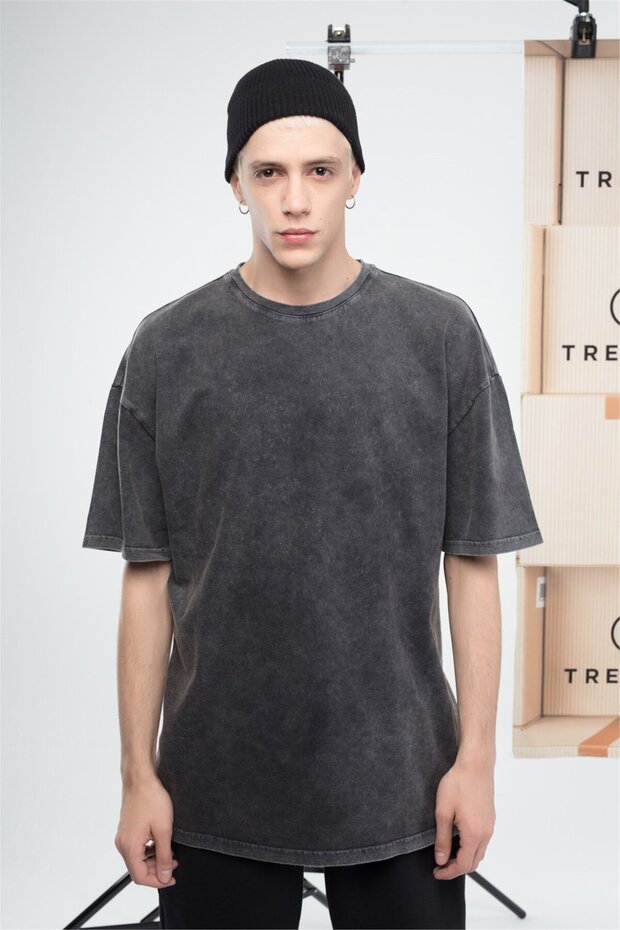 Basic Erkek Yıkamalı Tshirt Antrasit - 3