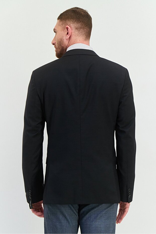 Men Fitted Solid Semi-Formal Blazer, Black - 3