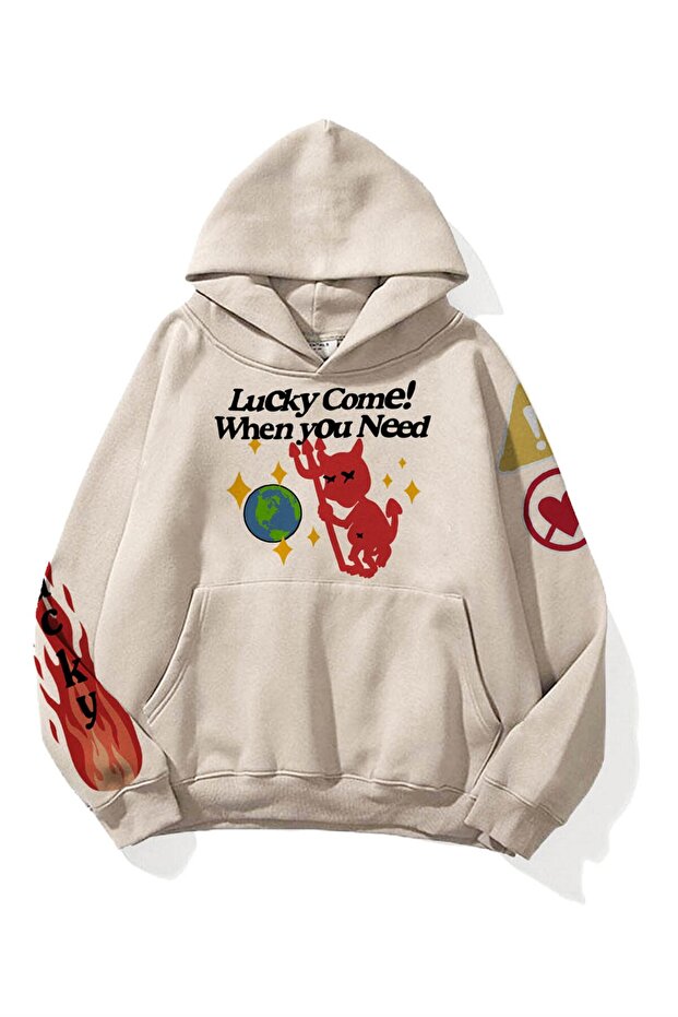 Unisex Lucky Come Sweatshirt Hoodie Stone