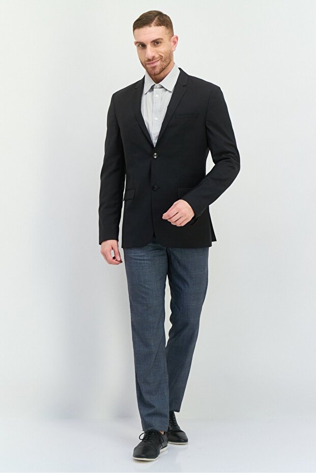 Men Fitted Solid Semi-Formal Blazer, Black - 2