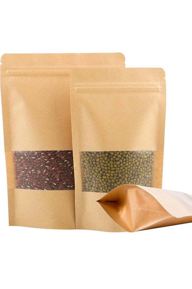10 Adet 13x22 Kraft Pencereli Kilitli Doypack Poşet Nem Ve Hava Geçirmez Gıda Ambalajı - 2