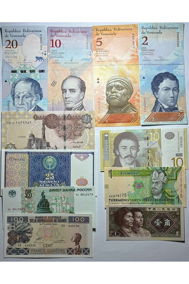 YABANCI KAĞIT PARA SETİ ÇİL 11 FARKLI BANKNOT 8 FARKLI ÜLKE - 1