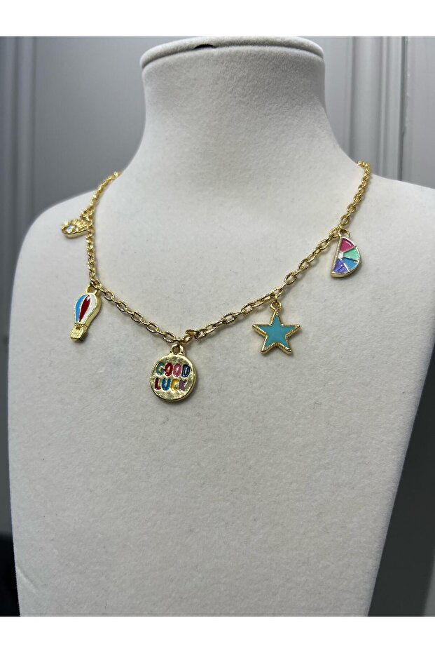 5 Charmlı Çelik Şans Kolyesi - 4