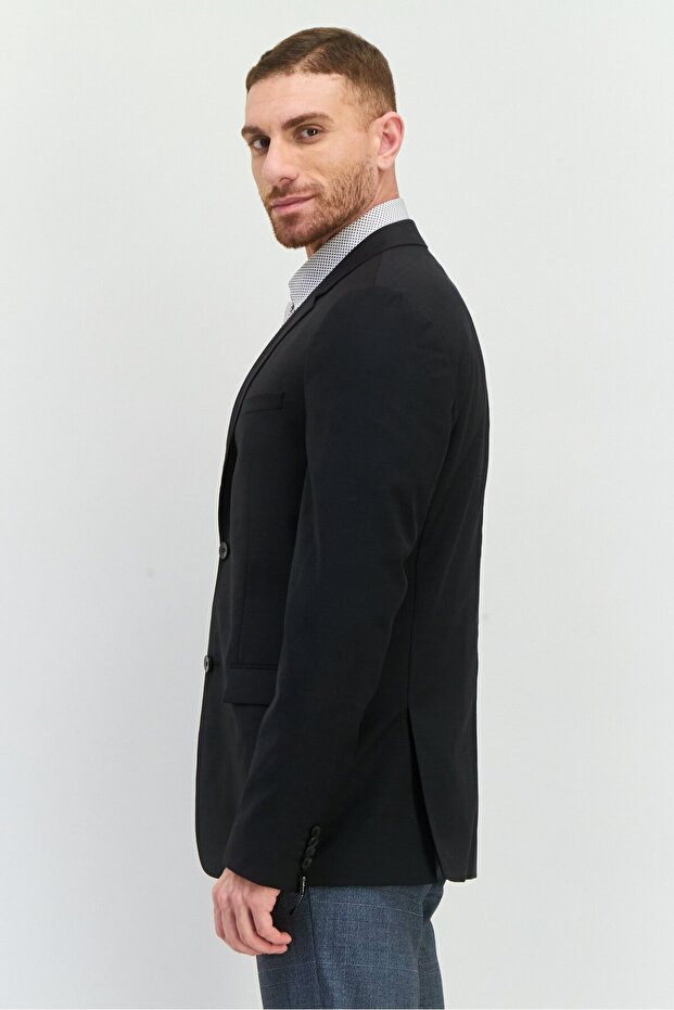 Men Fitted Solid Semi-Formal Blazer, Black - 4