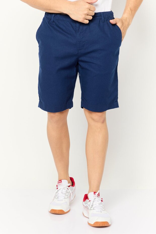 Men Solid Basic Shorts, Navy - 1