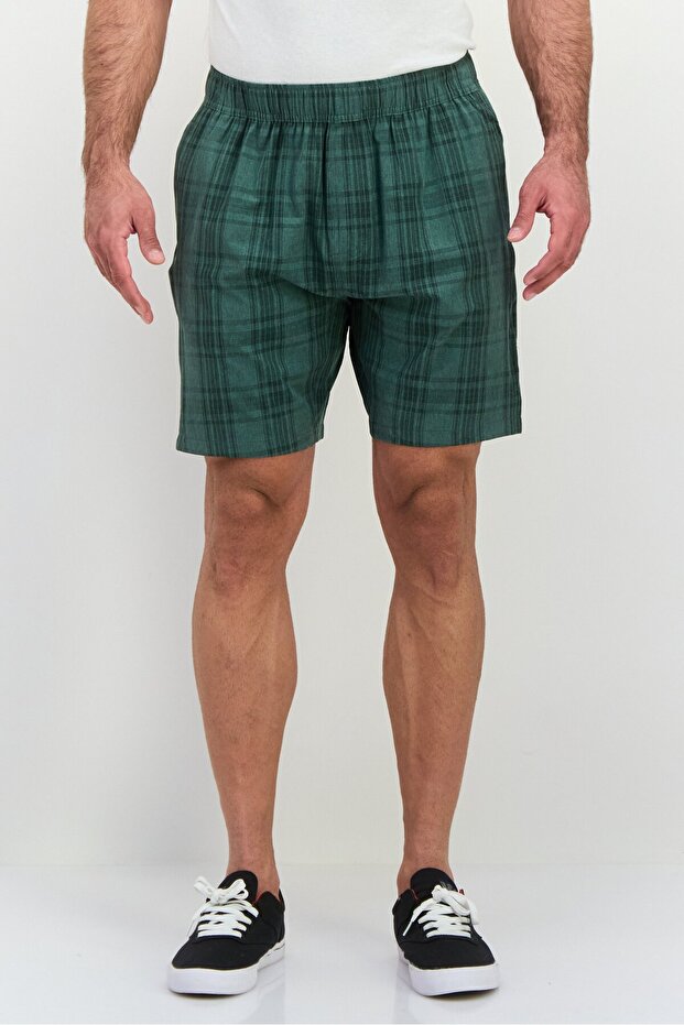 شورت رجالي أساسي منقوش برباط، أخضر حكيم - 1