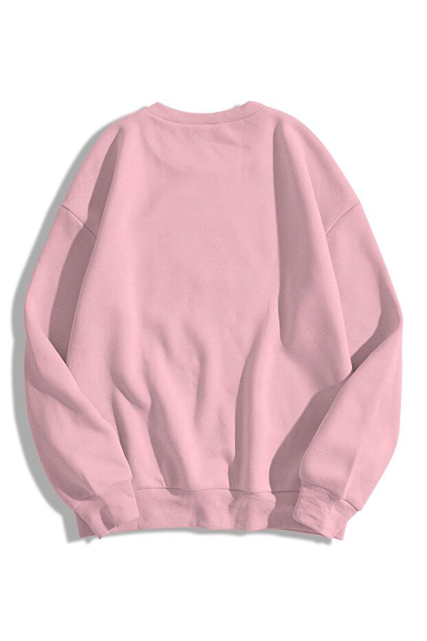 Unisex Basic Bisiklet Yaka Sweatshirt Pembe - 2