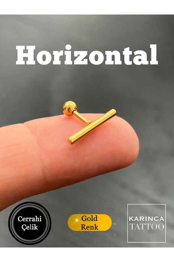 Tragus Piercing Conch Flat Forward Helix Dudak Kıkırdak Kulak Küpe Horizontal (Karınca Piercing) - 2