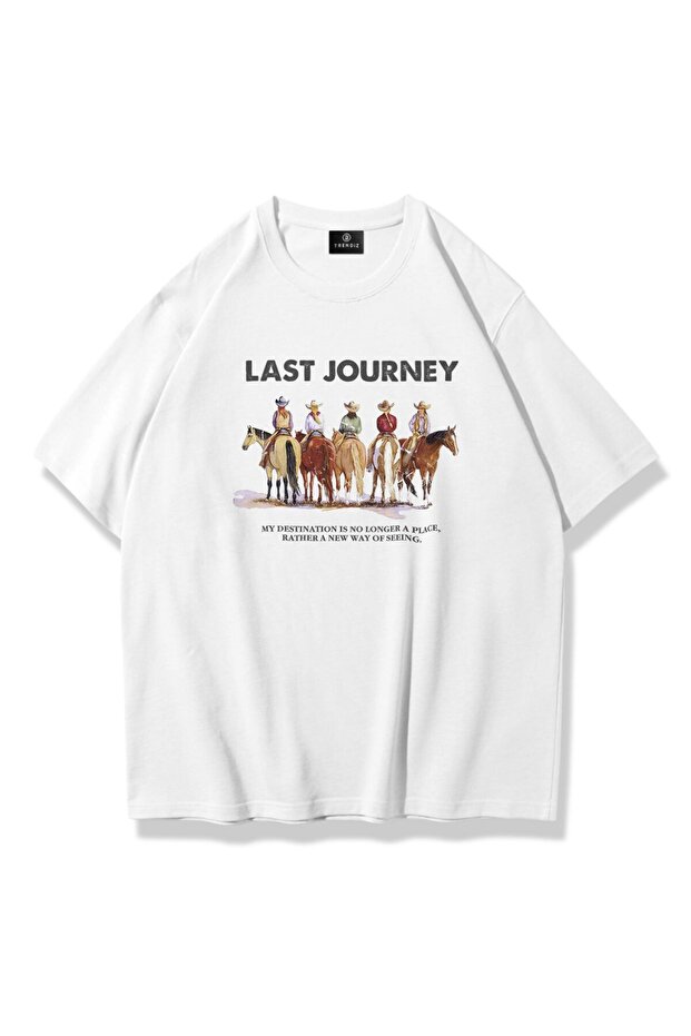 تيشيرت Last Journey للجنسين باللون الأبيض