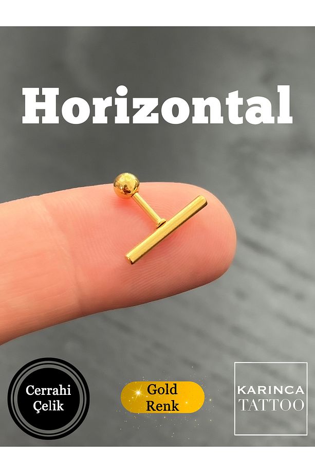 Tragus Piercing Conch Flat Forward Helix Dudak Kıkırdak Kulak Küpe Horizontal (Karınca Piercing) - 3