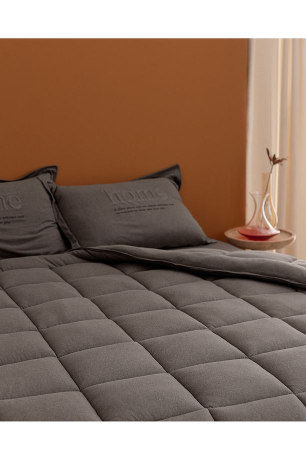 Bobigny Tek Kişilik Pamuklu Supersoft Comforter Set - Antrasit - 2