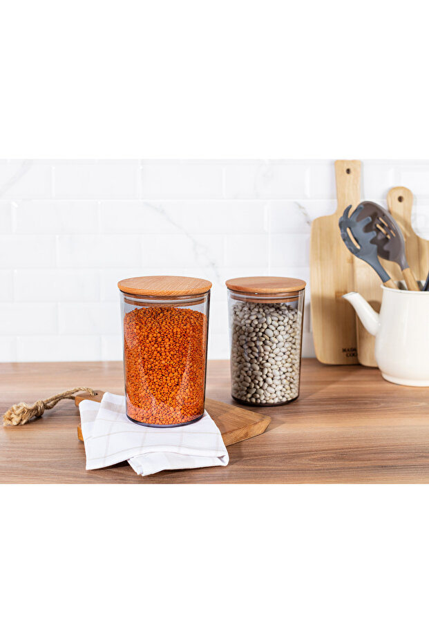 Yuviera 1500ml Wooden Storage Container with Lid Set of 2