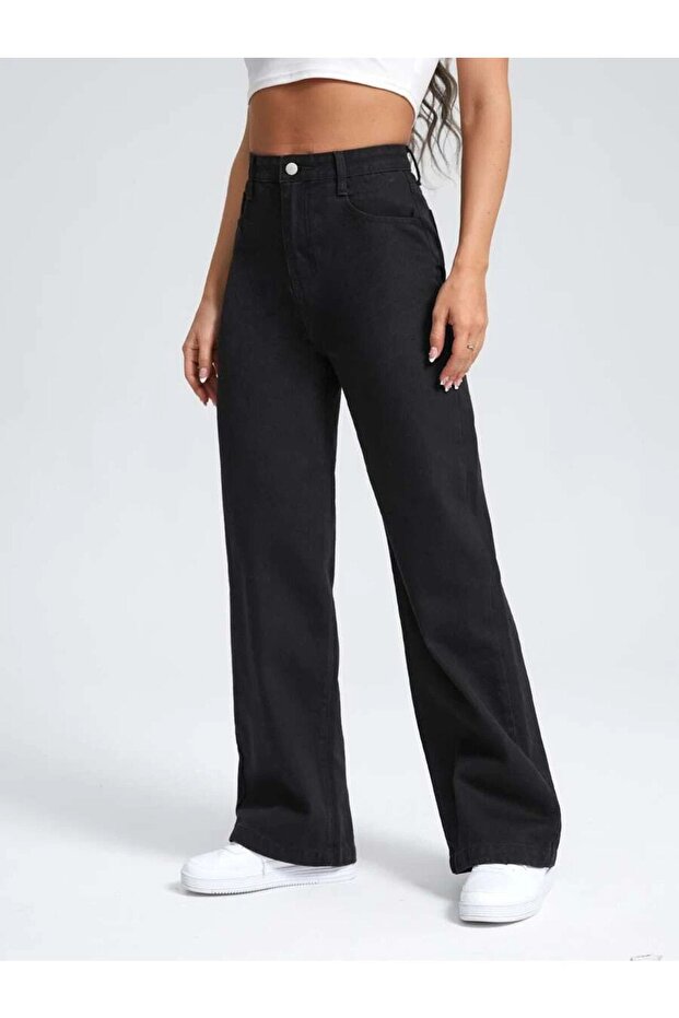 Black High Waist Wide Leg Boyfrien Jeans
