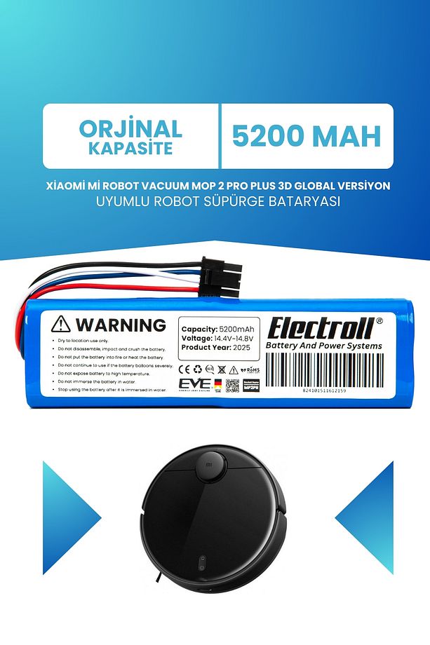 Xiaomi Mi Robot Vacuum Mop 2 Pro Plus 3d Global Versiyon Batarya (ORJİNAL KAPASİTE) 5200mah Pil - 1