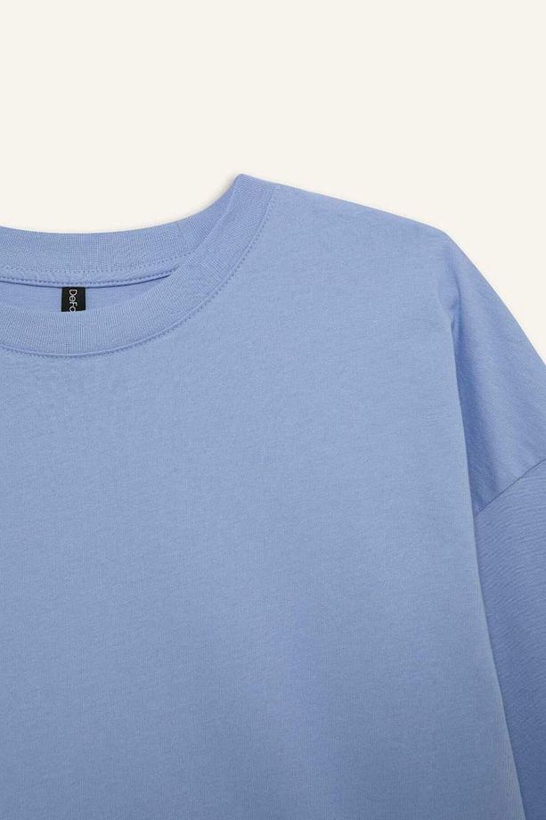 Oversize Geniş Kalıp Bisiklet Yaka Basic Düz Penye Kısa Kollu Tişört C0099ax25sp - 2