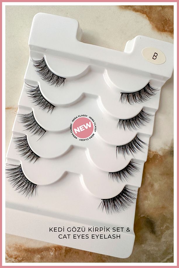 5 Farklı Model Köşelere Takılan (Yarım) Takma Kirpik + Eyeliner (KEDİ GÖZÜ&CAT EYES EYELASH)No:B - 2