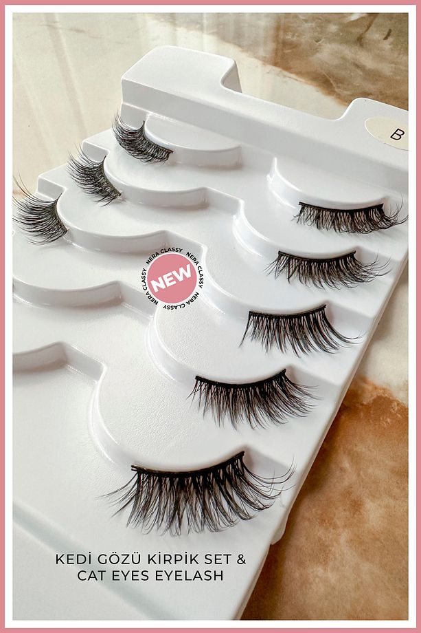 5 Farklı Model Köşelere Takılan (Yarım) Takma Kirpik + Eyeliner (KEDİ GÖZÜ&CAT EYES EYELASH)No:B - 3