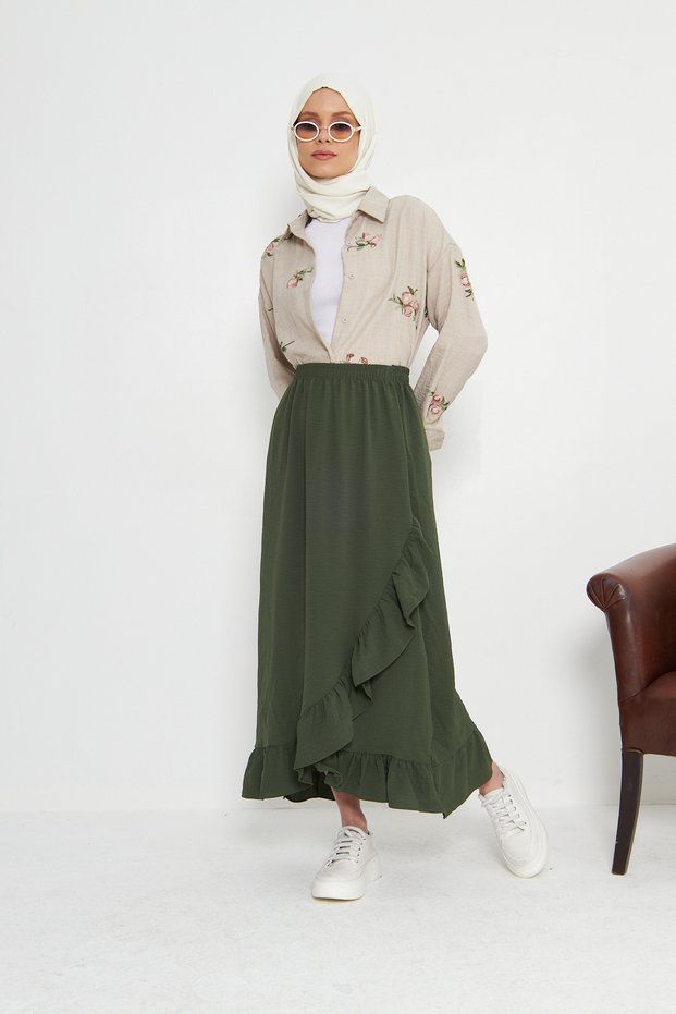 Aerobin Ruffled Hijab Skirt, Long Skirt, Butterfly Skirt, Hijab Skirt, Ruffled Skirt