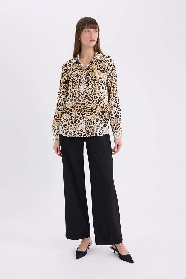 Regular Fit Leopar Desenli Uzun Kollu Gömlek - 2