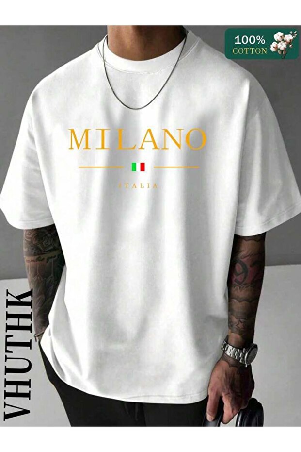 Unisex Milano Printed Oversize 100% Cotton T-Shirt