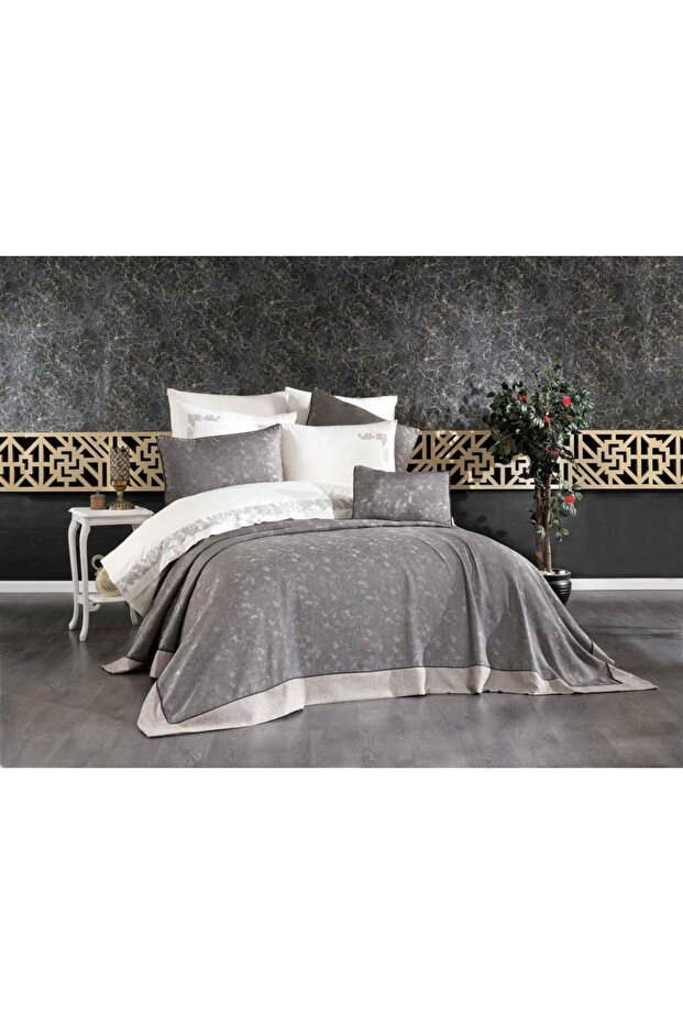 VNL BUTİK YATAK ÖRTÜSÜ ÇİFT KİŞİLİK DENİZ GRİ - 3