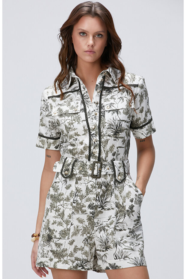 Haki Keten Karışımlı Tulum - 5