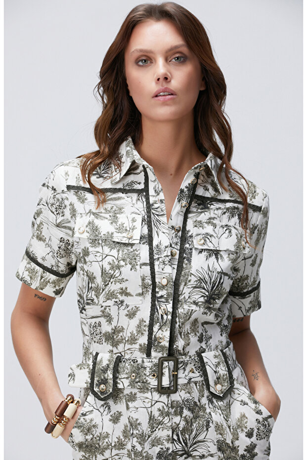 Haki Keten Karışımlı Tulum - 2