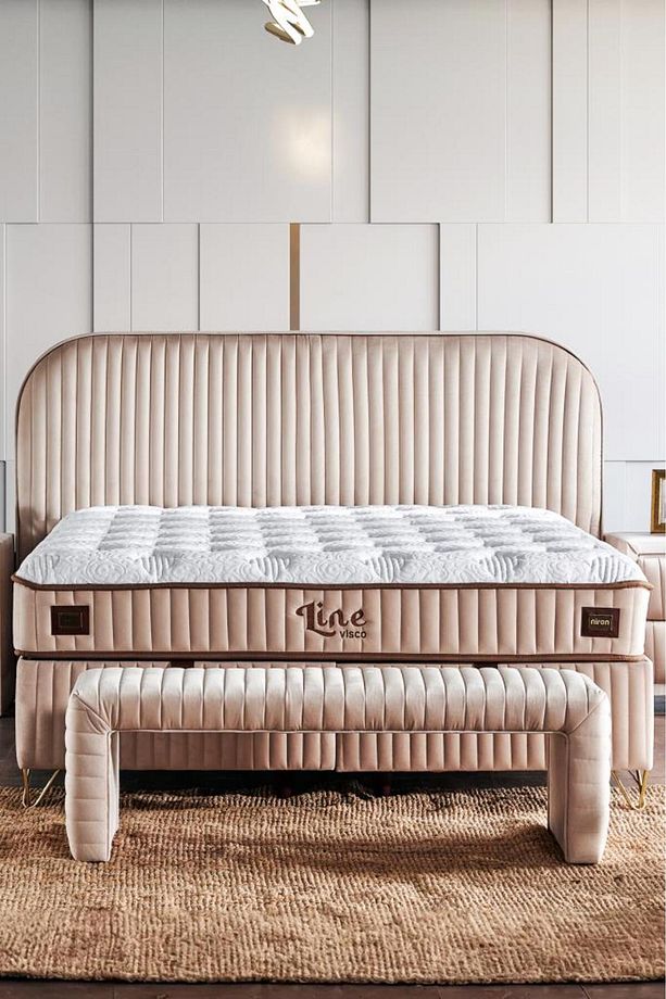 Line Visco Lüks Baza ve Başlık Seti 90x190 cm Tek Kişilik Baza ve Başlık Takımı Krem Babyface - 4