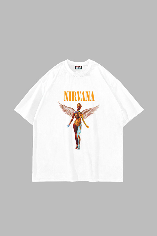 Nirvana Angel Printed Oversize Unisex White T-Shirt